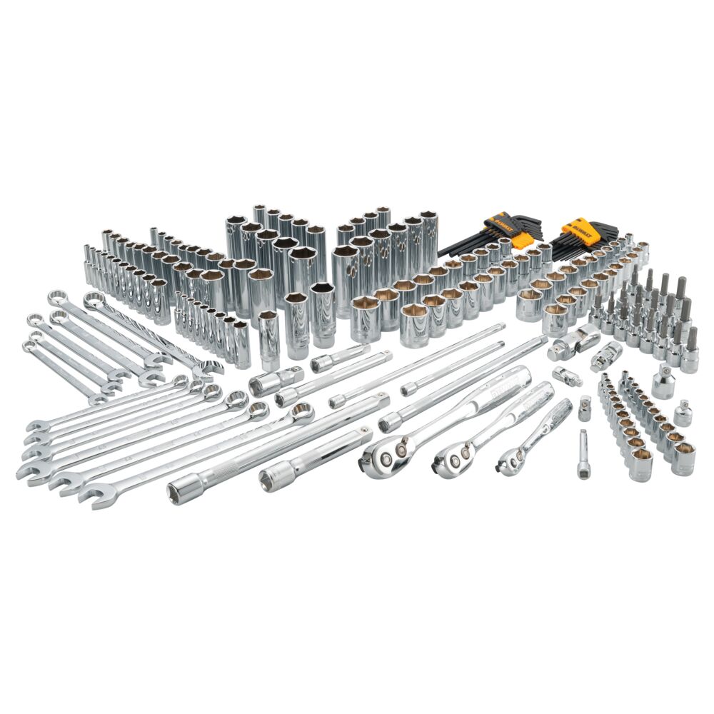 Profile of DEWALT 204 piece mechanics tool set.