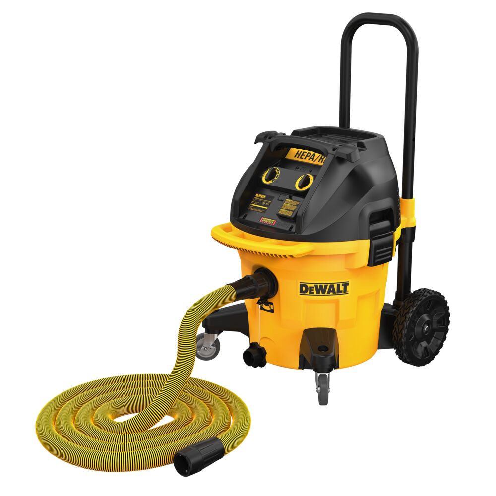 Dust extractor at and angle with the hose infront of the unit