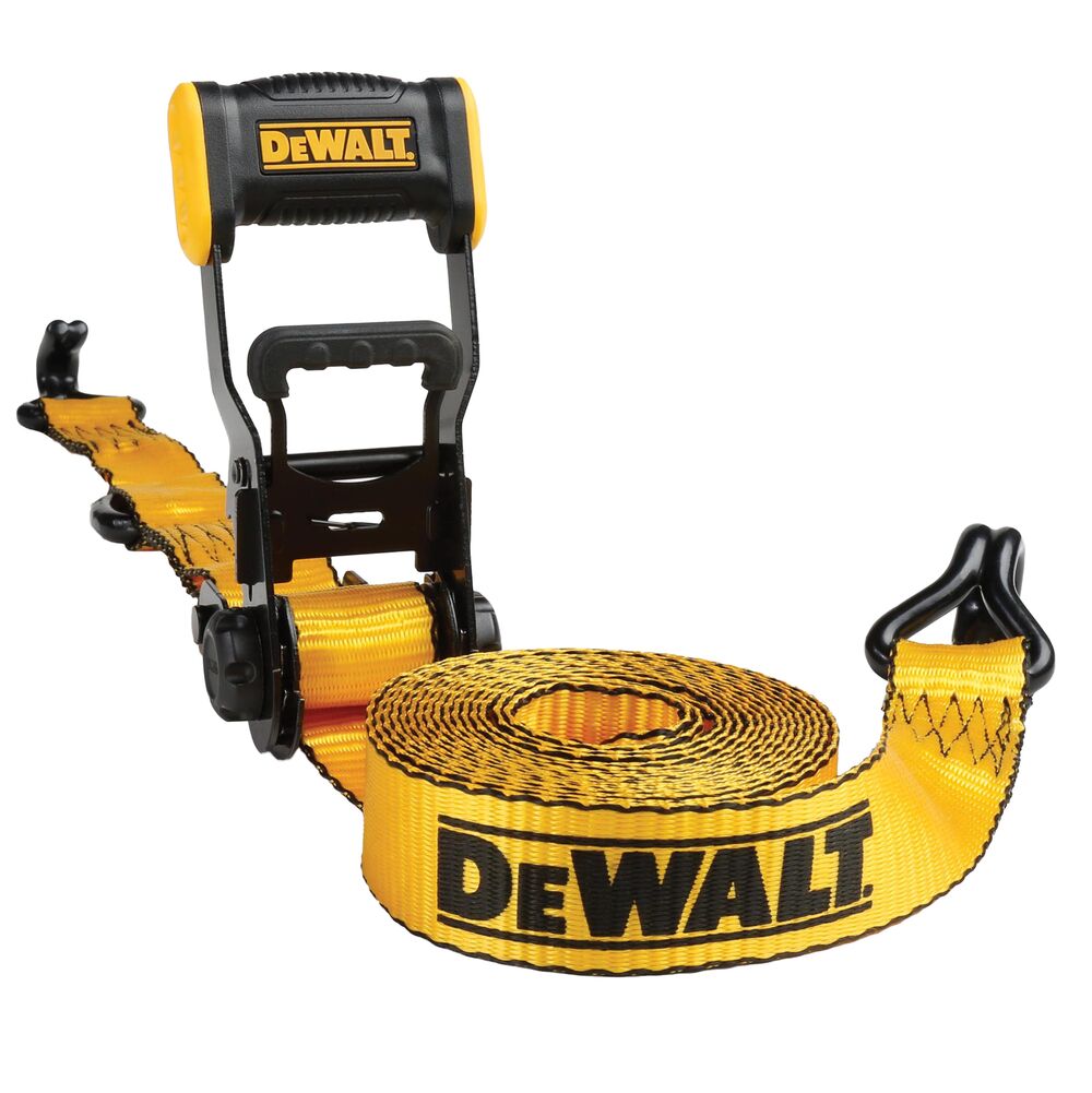 black and yellow heavy duty tie down ratchet strap with double J hooks
