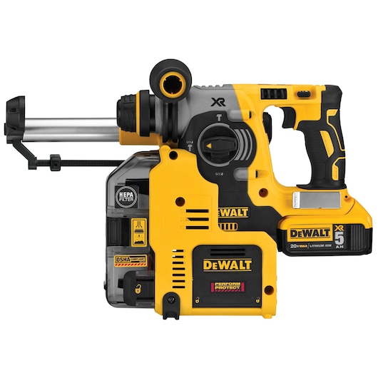 Profile of L-Shape SDS Plus brushless rotary hammer with on-board dust extractor