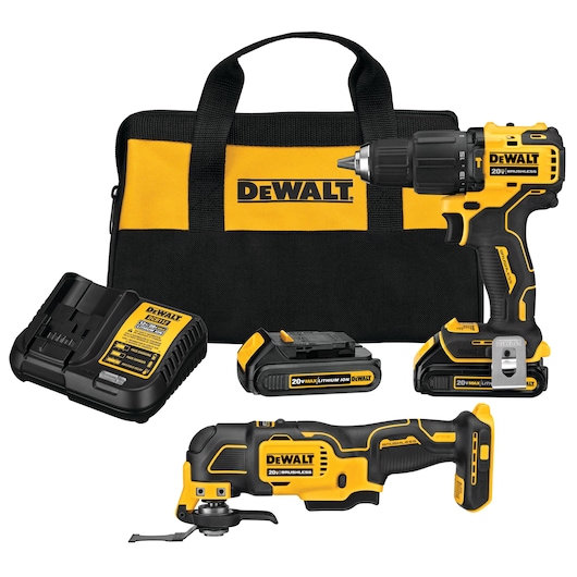 20 Volt Brushless 2 tool Hammer Drill with Charger Bag.
