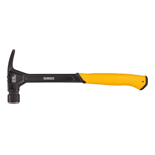 Profile of a 28 ounce steel framing hammer.