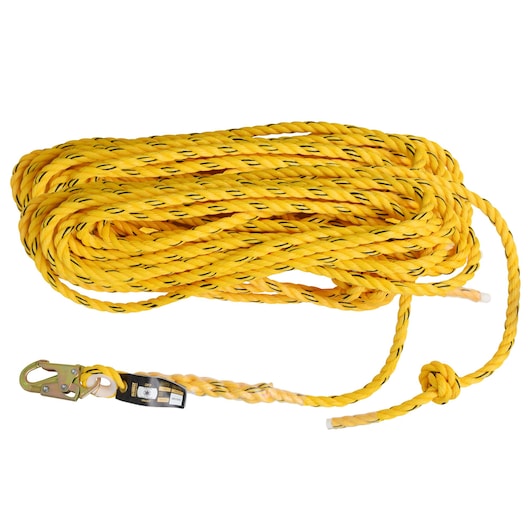 Front view of DEWALT Vertical Lifeline - Polysteel Rope - Snap Hook With Tapered End - 100'