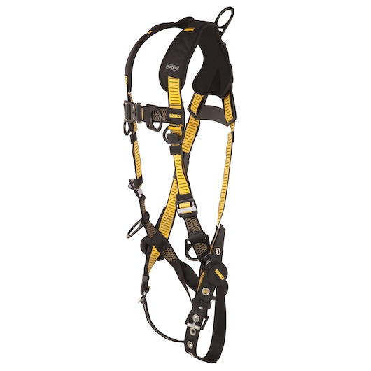 3/4 left view of DEWALT D3000 HARNESS Vest Style, 5-Point, Back, Front and Side D-Rings, QC Chest, QC Legs