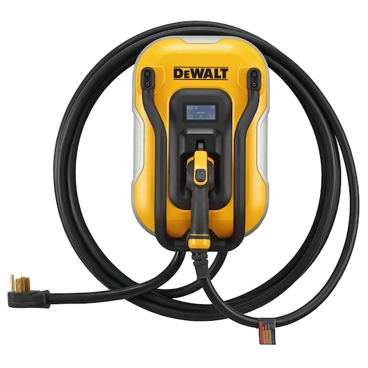 40 AMP SMART ELECTRIC VEHICLE CHARING STATION WITH 25 FOOT CABLE WRAPPED AROUND UNIT MAIN VIEW